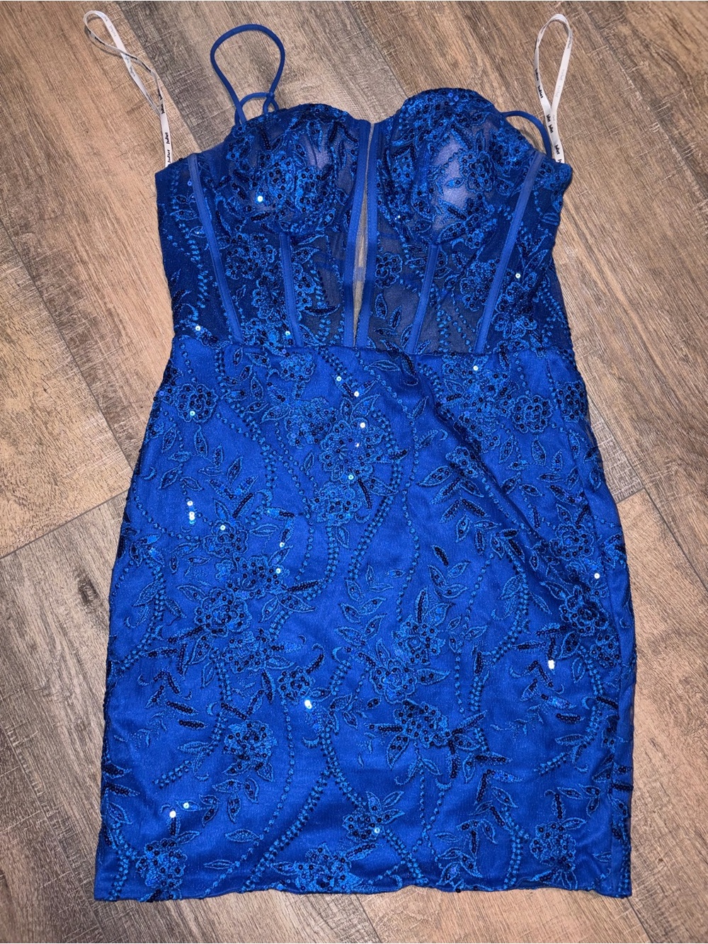 Source Unknown Royal Blue Embellished Lace Mini Dress